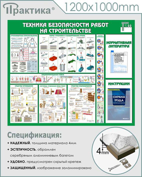 С32 Стенд техника безопасности при строительстве (1200х1000 мм, пластик ПВХ 3 мм, алюминиевый багет серебряного цвета) - Стенды - Тематические стенды - . Магазин Znakstend.ru